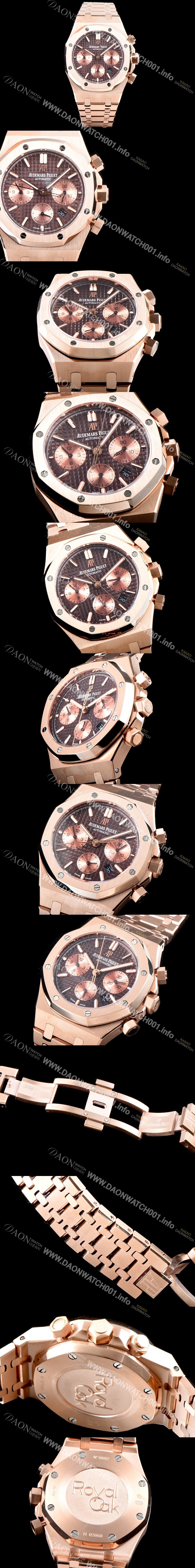 미러급 오데마피게 남성용 NEW 로얄오크 26331OR.OO.1220OR.02 18K 로즈골드 41mm 사이즈 드레스 워치!! 크로노그래프 브라운 와플 다이얼 브레이슬릿 신형 ETA 7750B-2 오토매틱 무브먼트 AUD0121 Ⅳ