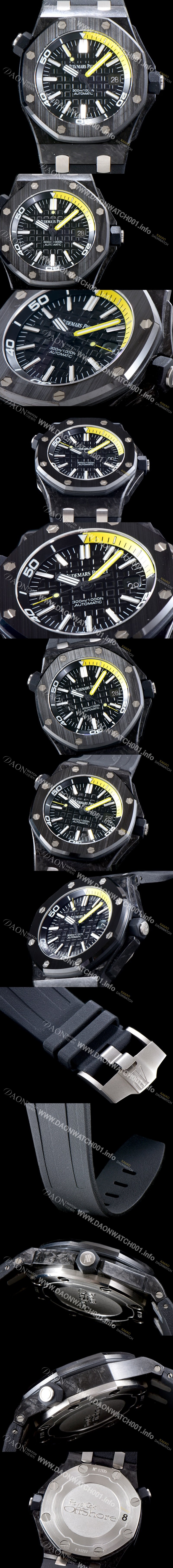 미러급 오데마피게 남성용 신형 다이버 모델!! 로얄오크 오프쇼어15706AU.OO.A002CA.01 포지드카본 블랙 와플 다이얼 오토매틱 무브먼트 AUD0200 Ⅳ