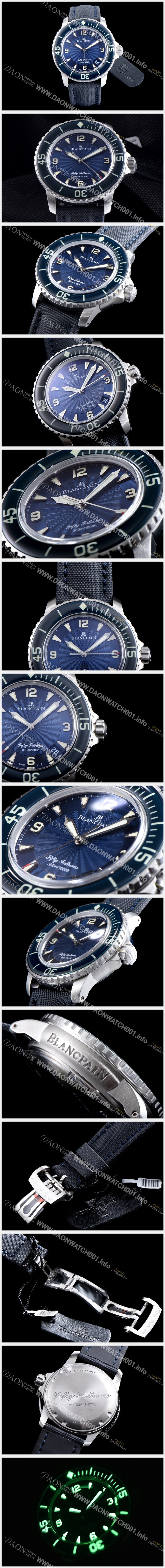 미러급 블랑팡 남성용 베스트셀러 피프티 패덤스 5015D-1140-52B 칼리버 워치 물결무늬 블루 다이얼 스위스 ETA 2836-2오토매틱 무브먼트 BLA4205 Ⅳ