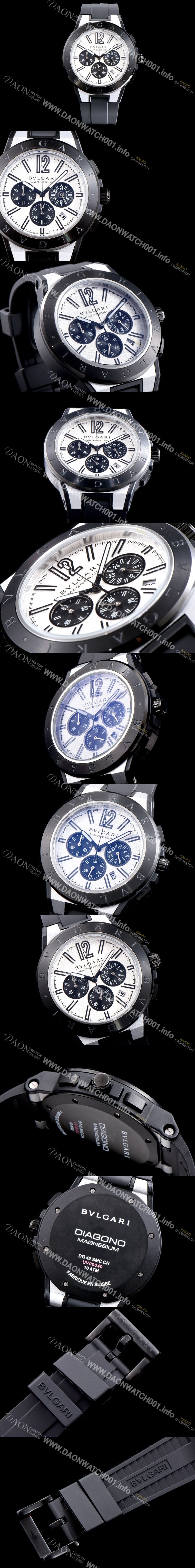 미러급 불가리 남성용 신상품 업데이트!! 디아고노 102305 DG42WSMCVDCH 크로노그래프 마그네슘 PVD 화이트 다이얼 쿼츠 무브먼트 BVL4255 Ⅳ
