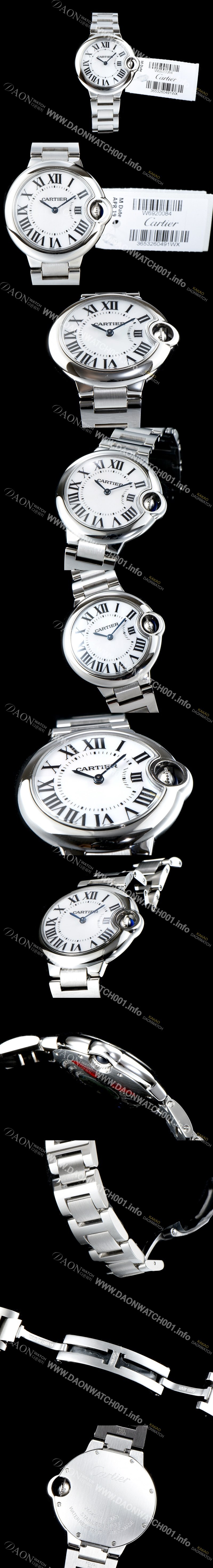 미러급 까르띠에 남성용 발롱블루 드 까르띠에 W6920084 28-33-36mm 사이즈 화이트 다이얼 브레이슬릿 스위스 정품 쿼츠 무브먼트 CAR0040 Ⅳ