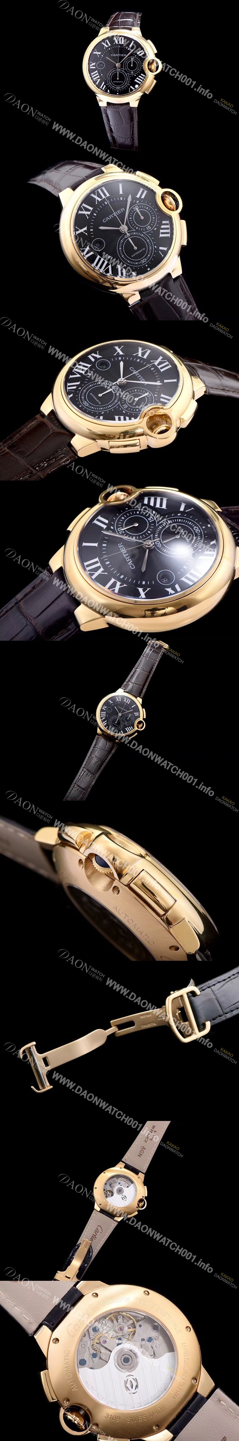 미러급 까르띠에 남성용 발롱블루 드 까르띠에 W6920007 18k 옐로골드 화이트 텍스쳐드 다이얼 크로노그래프 오토매틱 무브먼트 CAR0114 Ⅳ