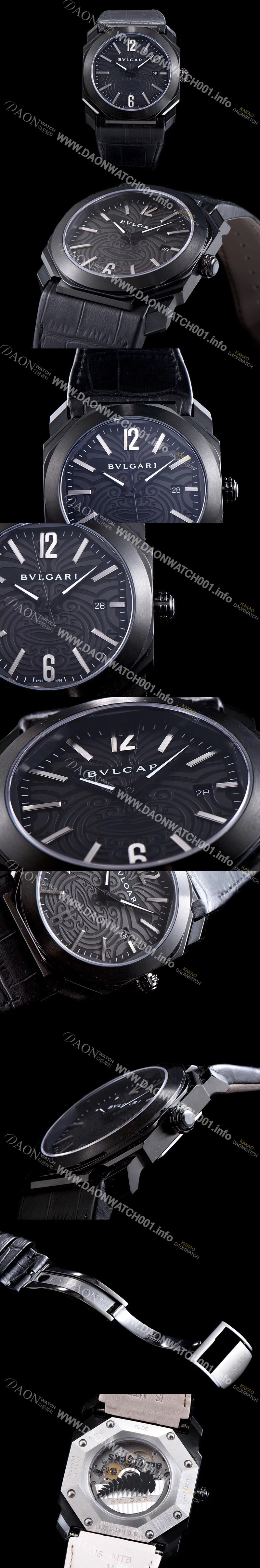 미러급 불가리 남성용 옥토 베스트에디션 올 블랙 마오리 타투 패턴 다이얼 오토매틱 무브먼트 BVL4306 Ⅳ