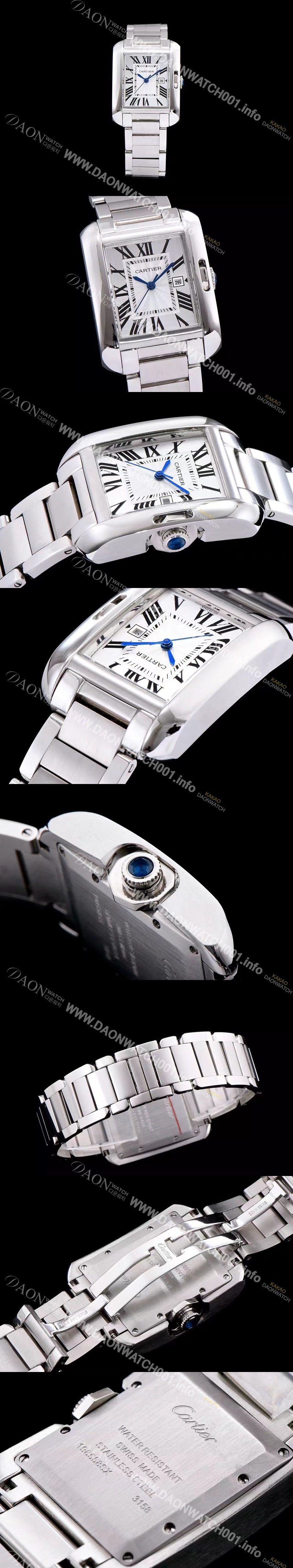 미러급 까르띠에 남성용 탱크 화이트 다이얼 쿼츠 무브먼트 CAR0010 Ⅳ