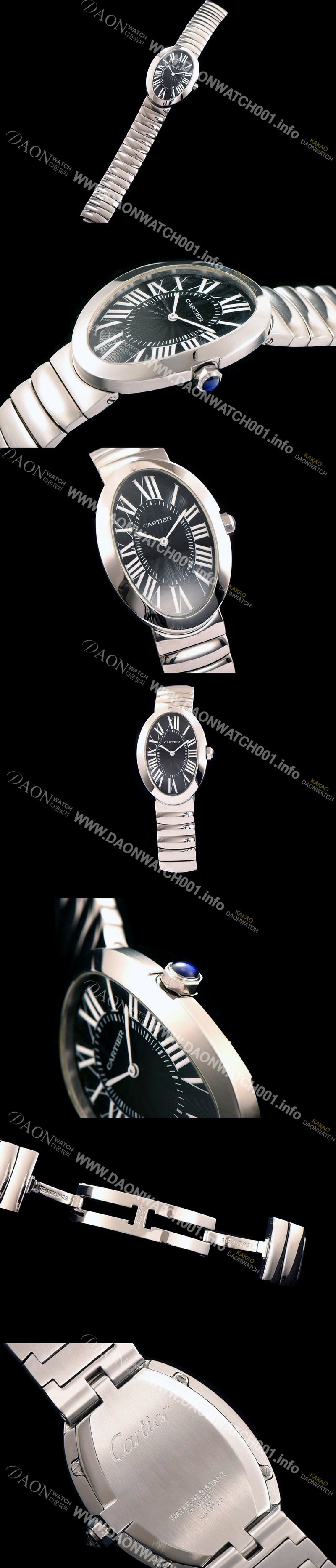 미러급 까르띠에 여성용 베누아 스위스 쿼츠 실버 베젤 블랙 다이얼 CAR0010 Ⅳ