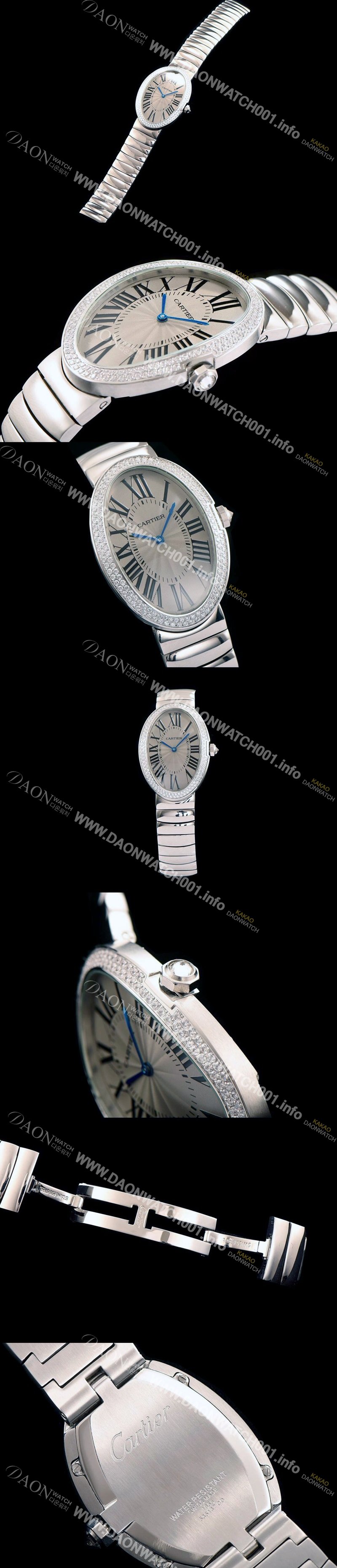 미러급 까르띠에 여성용 베누아 스위스 쿼츠 다이아몬드 실버 베젤 그레이 다이얼 CAR0010 Ⅳ