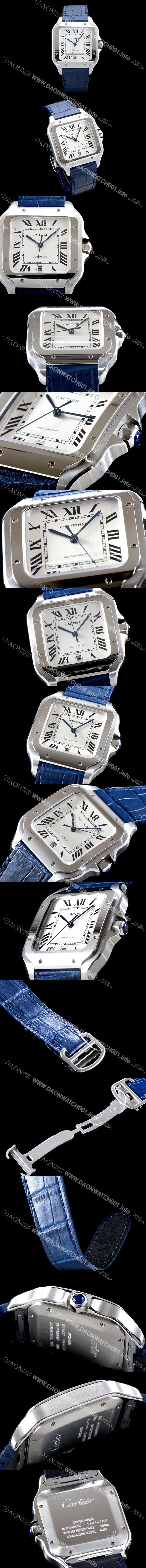 미러급 까르띠에 남성용 산토스 드 까르띠 WSSA0009 라지 모델-데이트 정품 동일 사이즈 실버 마감 오팔린 다이얼 오토매틱 무브먼트 CAR4003 Ⅳ