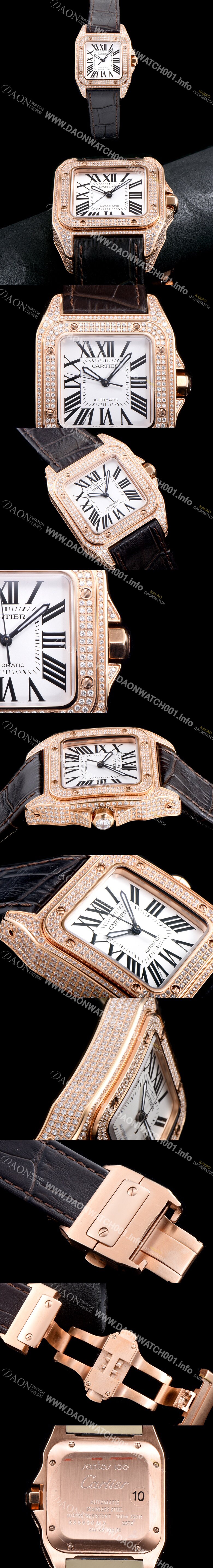 미러급 까르띠에 남여공용 산토스 100 MM 로즈골드 다이아몬드 화이트 다이얼 CAR0130 Ⅳ