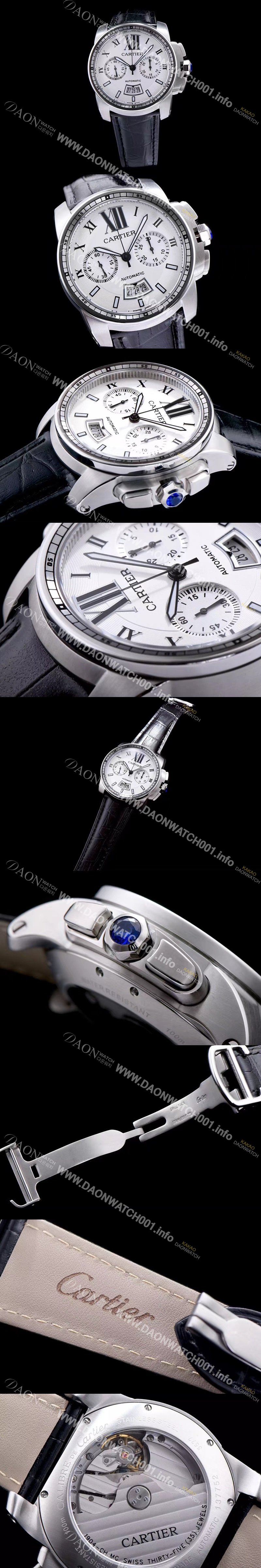 미러급 까르띠에 남성용 칼리브더 까르띠에 화이트 다이얼 오토매틱 무브먼트 CAR0017 Ⅳ