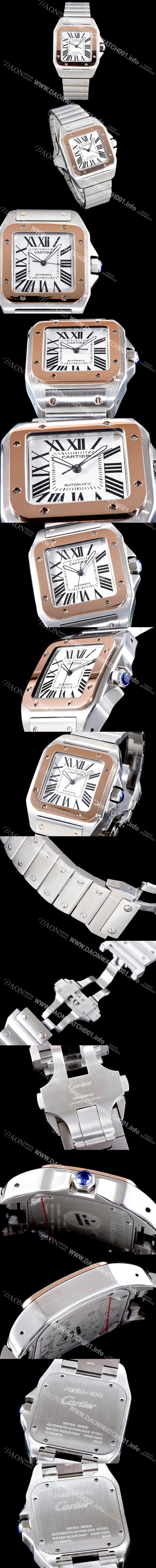 미러급 까르띠에 남성용 산토스 시리즈 100 W200728G 베스트 에디션 18k 로즈골드 투톤콤비 화이트 다이얼 브레이슬릿 오토매틱 무브먼트 CAR4004 Ⅳ