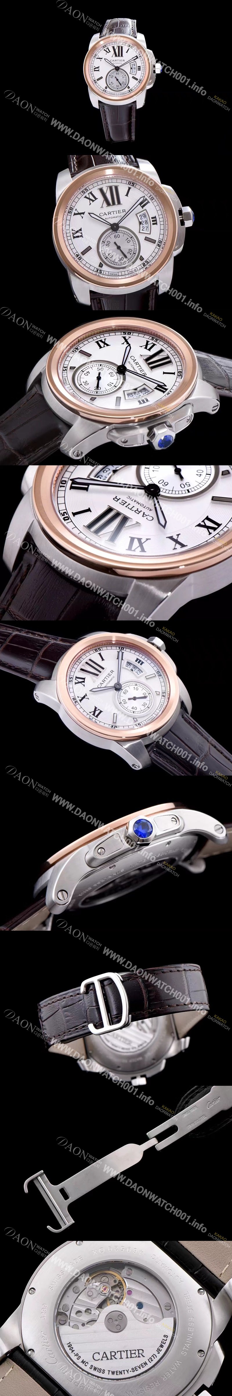 미러급 까르띠에 남성용 칼리브 드 까르띠에 W7100039 18k 로즈골드 베젤 화이트 다이얼 오토매틱 무브먼트 CAR0100 Ⅳ