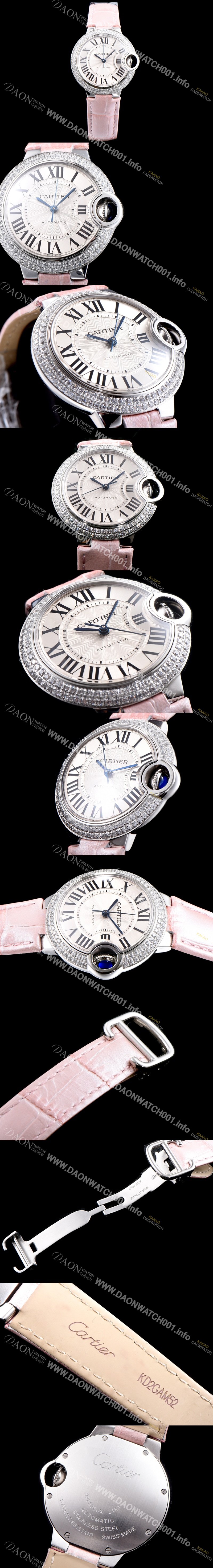 미러급 까르띠에 여성용 발롱블루 WE902067 33mm 다이아몬드 베젤 화이트 다이얼 오토매틱 무브먼트 CAR0500 Ⅳ