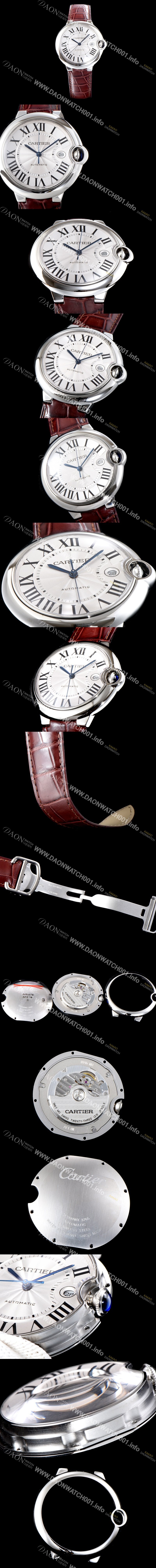 미러급 까르띠에 남성용 2019신상 발롱블루 W69016Z4 42mm 브라운 악어가죽 밴드 화이트 다이얼 오토매틱 무브먼트 CAR0510 Ⅳ