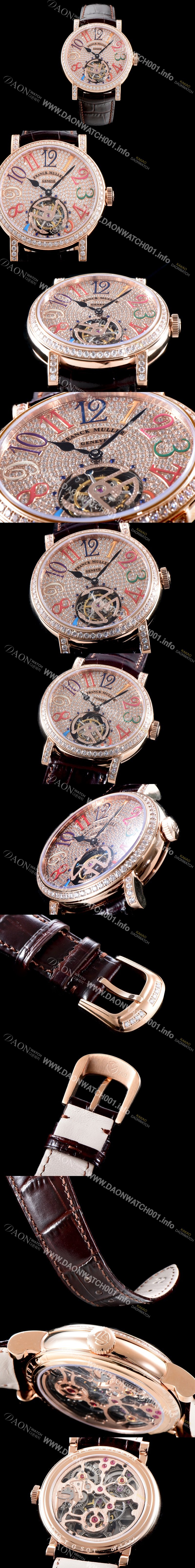 미러급 프랭크 뮬러 남성용 Men's 컴플리케이션 7008 T D 뚜르비용 18K 로즈골드 브릴리언트 컷 다이아몬드 풀 셋팅 골드 다이얼 아시안 투어빌론 탑재 FRA0203 Ⅳ
