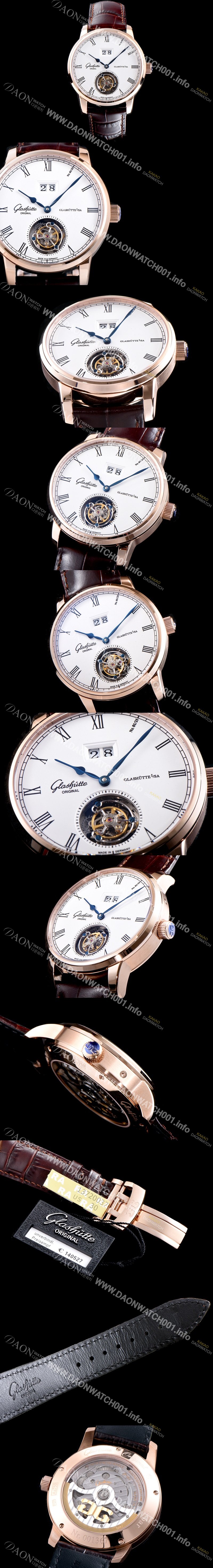 미러급 글라슈테 오리지날 남성용 세나토 1-94-03-05-04-30 18K 로즈골드 데이트 투르비옹 화이트 다이얼 아시안 투어빌론 탑재 무브먼트 GLA4220 Ⅳ