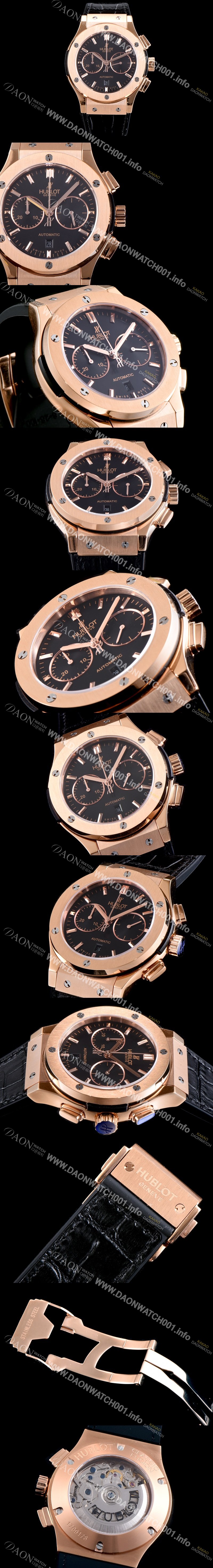 미러급 휴블렛 남성용 클레식 퓨전 521.OX.1180.LR 18K 로즈골드 케이스 크로노그래프 블랙 다이얼 오토매틱 무브먼트 HUB0200 Ⅳ