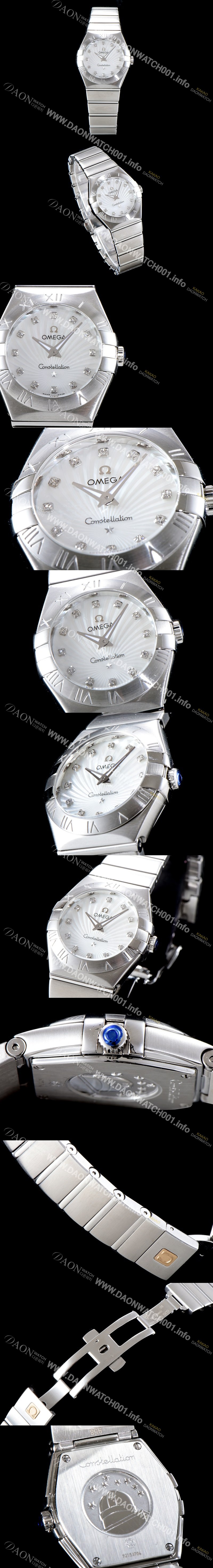 미러급 오메가 여성 컬렉션 컨스틀레이션 123.10.27.20.55.001 오메가 코-액시얼 27MM 로마 숫자가 인그레이빙된 베젤 화이트 자개 다이얼 쿼츠 무브먼트 OMG0124 Ⅳ