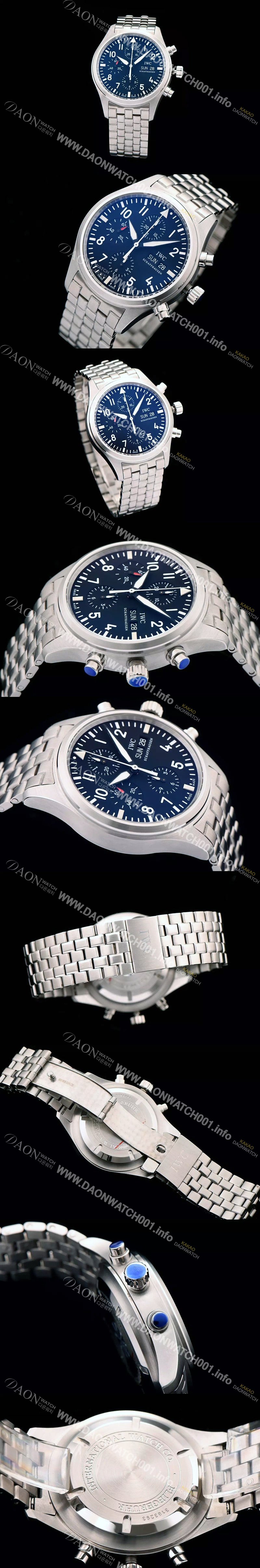 미러급 아이더블유씨 남성용 파일럿 크로노 오토메틱 스테인레스 스틸 블랙다이얼 IWC0401 Ⅳ