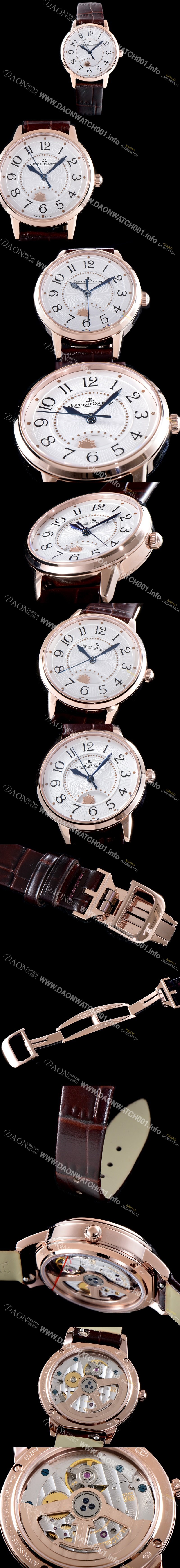 미러급 예거르꿀르뜨 남성용 랑데부 나잇&데이 3442430 미디엄 레이디 워치!! 고급스러운 18K로즈골드 케이스 문페이즈 화이트 기요셰 다이얼 오토매틱 무브먼트 JAG0401 Ⅳ
