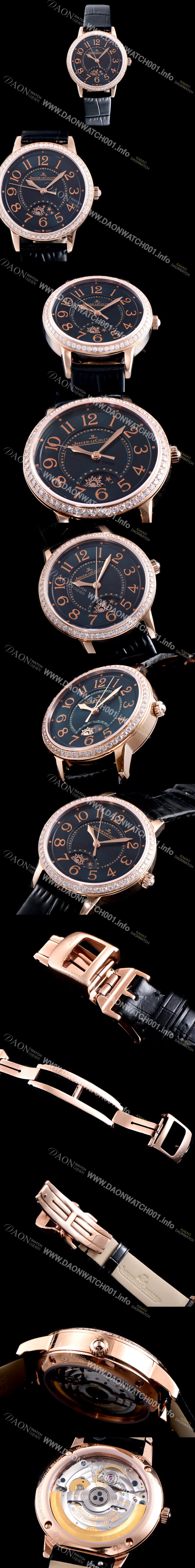 미러급 예거르꿀르뜨 남성용 랑데부 나잇&데이 3442450 레이디 워치 18K 로즈골드 최상급 다이아몬드 세팅 베젤 문페이즈 그린 썬더스트 다이얼 오토매틱 무브먼트 JAG0411 Ⅳ