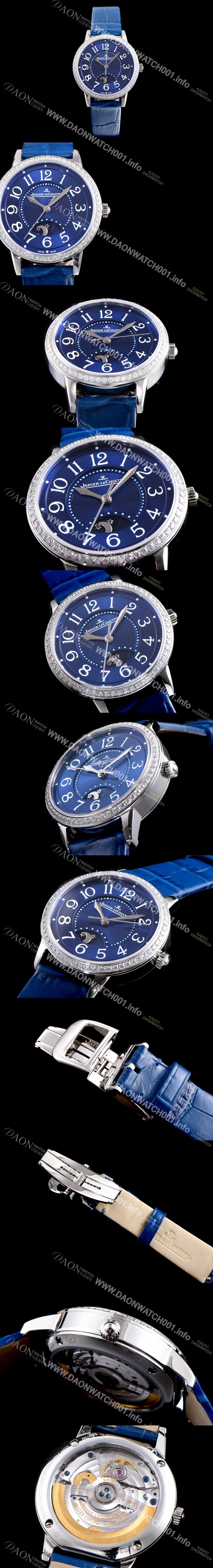 미러급 예거르꿀르뜨 남성용 랑데부 나잇&데이 3468480 레이디 워치 최상급 다이아몬드 세팅 문페이즈 블루 썬더스트 다이얼 오토매틱 무브먼트 JAG0410 Ⅳ