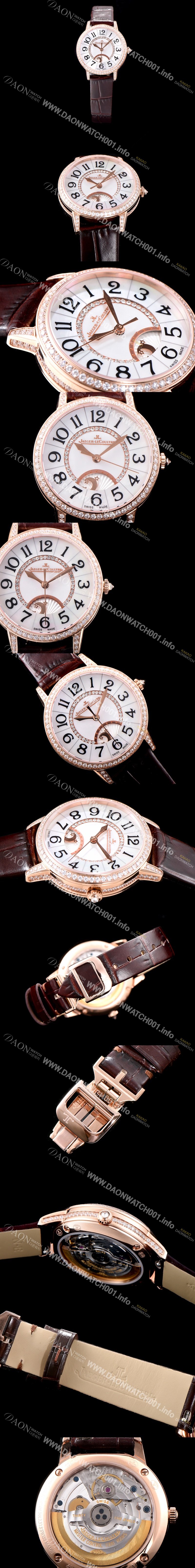 미러급 예거르꿀르뜨 남성용 랑데부 나잇&데이 3442440 레이디 워치 18K 로즈골드 최상급 다이아몬드 세팅 베젤 문페이즈 자개 다이얼 오토매틱 무브먼트 JAG0420 Ⅳ