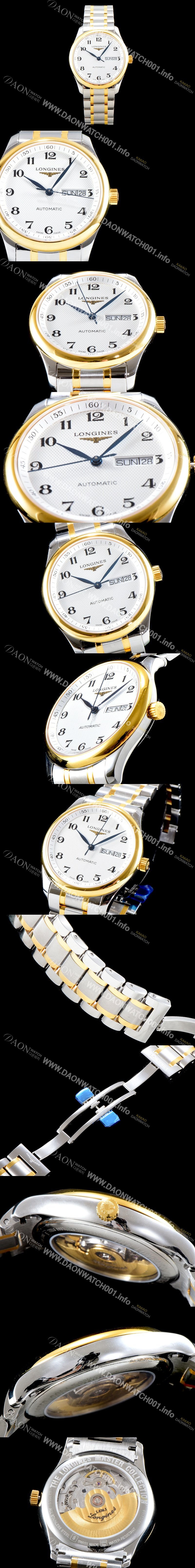 미러급 론진 남성용 마스터 컬렉션 L2.755.5.78.7 클래식 데이데이트 논크로노 모델!! 18K 옐로우골드 투톤콤비 화이트 텍스쳐드 다이얼 브레이슬릿 오토메틱 무브먼트 LON0400 Ⅳ