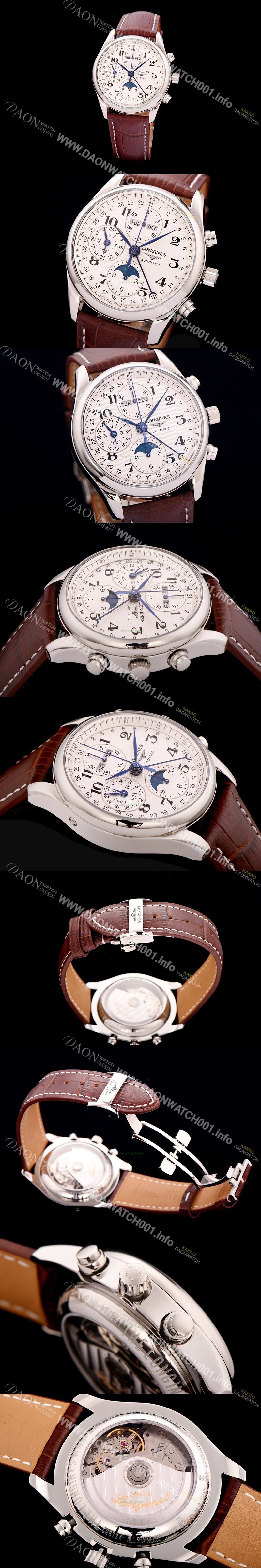 미러급 론진 남성용 정*성시계 ! BEST UP!! 마스터 컬렉션 L2.773.4.78.3 문페이즈 크로노그래프 베스트 모델 화이트 발리콘 다이얼 오토매틱 무브먼트 LON0402 Ⅳ