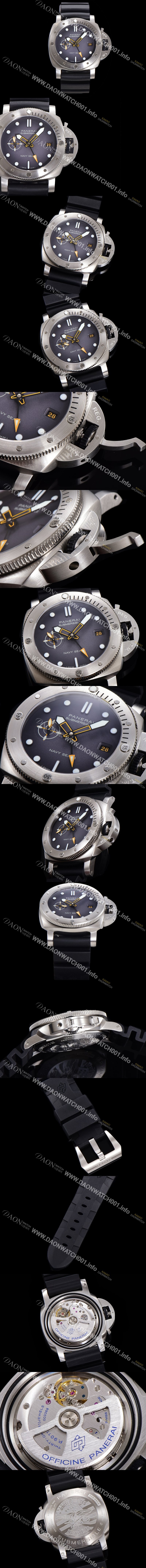 미러급 파네라이 남성용 서브머시블 GMT 네이비 씰 PAM01323 오토매틱 Cal P. 900 타입 44mm 우레탄줄 그레이 다이얼 pan5210 Ⅳ