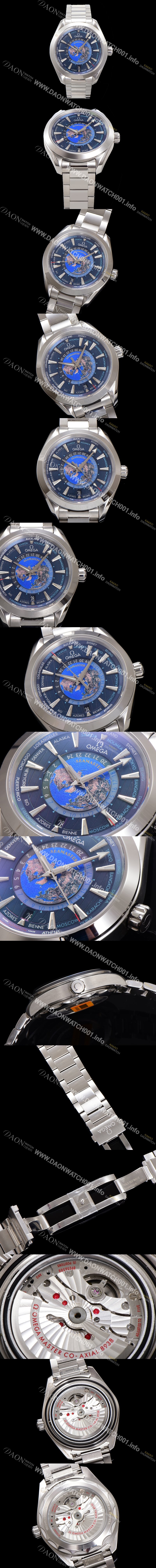 미러급 오메가 남성용 씨마스터 220.10.43.22.03.001 아쿠아테라 150M GMT 월드타이머 43미리 오토매틱 Cal. 8938 타입 메탈줄 블루 다이얼 omg20240 Ⅳ