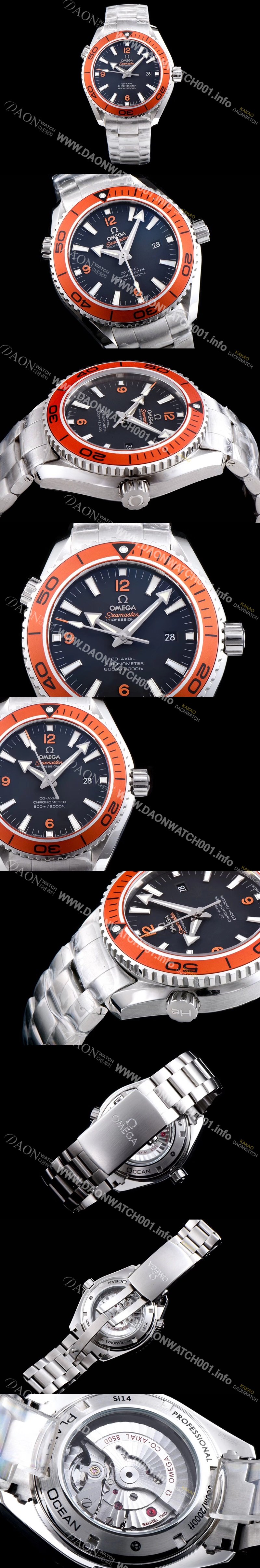 미러급 오메가 남성용 시마스터 플래닛 오션 프로페셔널 오렌지 세라믹 베젤 블랙 다이얼 오토매틱 무브먼트 OMG0010 Ⅳ