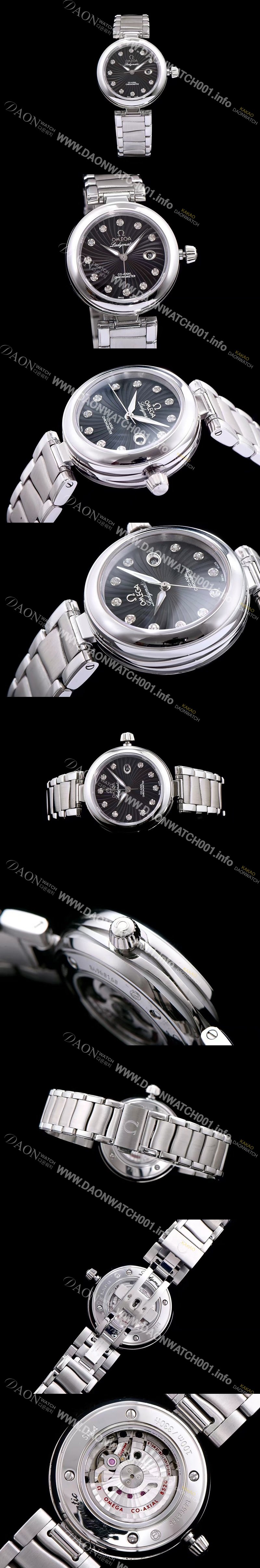 미러급 오메가 여성용 드빌 레이디메틱 신제품!! 425.30.34.20.51.001 물결무늬 입체형 블랙 다이얼 쥬얼 다이아몬드 인덱스 브레이슬릿 오토매틱 무브먼트 OMG0035 Ⅳ