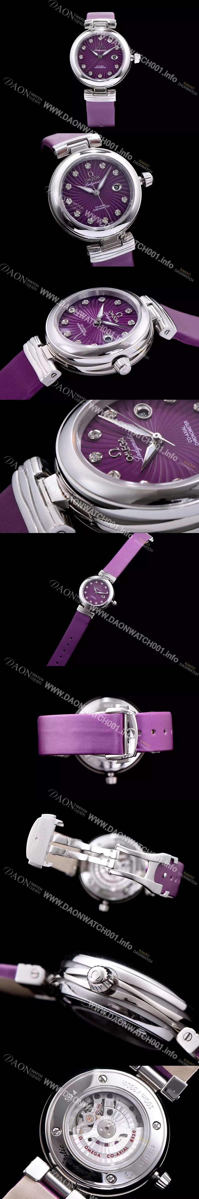 미러급 오메가 남성용 드빌 신형 레이디매틱!! 425.32.34.20.60.001 입체형 퍼플 다이얼 쥬얼 다이아몬드 인덱스 오토매틱 무브먼트 OMG0030 Ⅳ