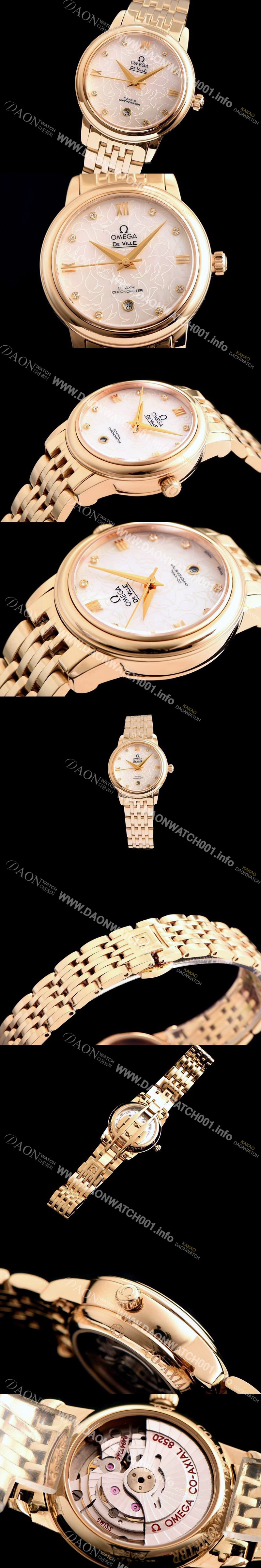 미러급 오메가 여성용 드빌 424.12.33.20.55 자게 화이트 다이얼 18k 옐로골드 브레이슬릿 쥬얼리 인덱스 오토매틱 무브먼트 OMG0010 Ⅳ