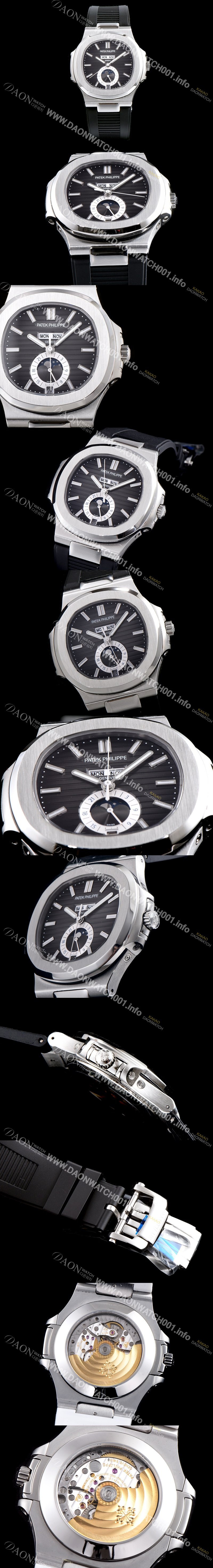 미러급 파텝필립 남성용 파텍필립 신형 노틸러스 데이데이트 문페이즈 진 그레이 텍스쳐드 다이얼 기계식 자동형 무브먼트 PAT0132 Ⅳ