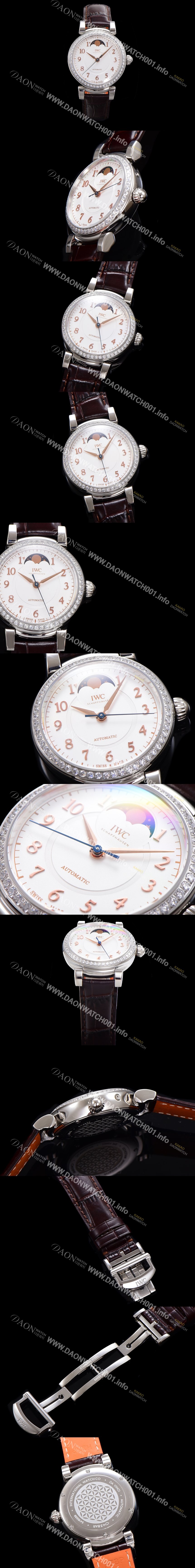 미러급 아이더블유씨여성용 다빈치 IW459307 오토매틱 문페이즈 36mm 18K 로조골드 다이아몬드베젤가죽줄 화이트다이얼 iwc76405 Ⅳ