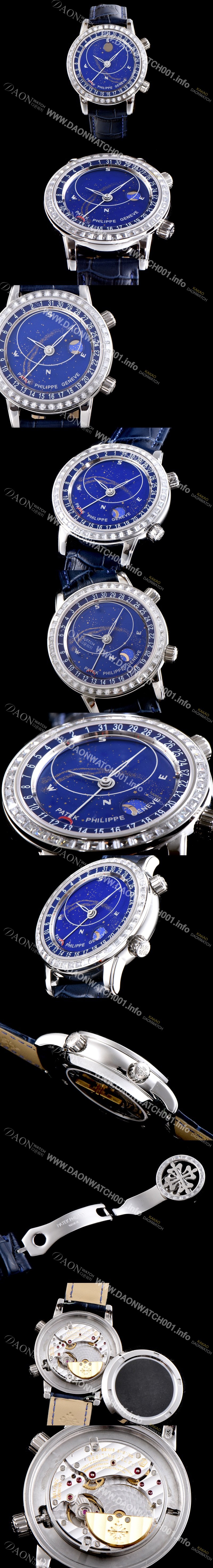 미러급 파텍필립 남성용 셀리스티얼 스카이 차트 그렌드 컴플리케이션 5102PR 워치 업!! 바게크 컷 다이아몬드 베젤 블루 천체 다이얼 문페이즈 셀프 와인딩 칼리버 240 LU CL C 무브먼트 PAT0115 Ⅳ