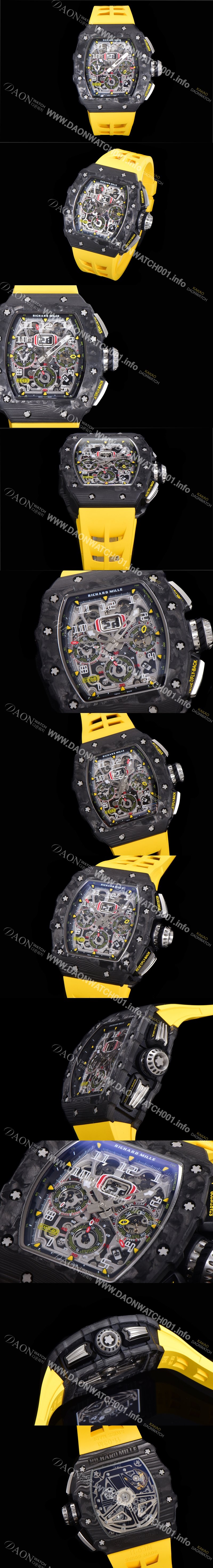 미러급 리차드밀레 남성용 플라이백 RM11-03 오버사이즈 데이트 크로노그래프레드 포지드 카본 케이스 스켈레톤 다이얼 오토매틱 무브먼트 RIC08691 Ⅳ