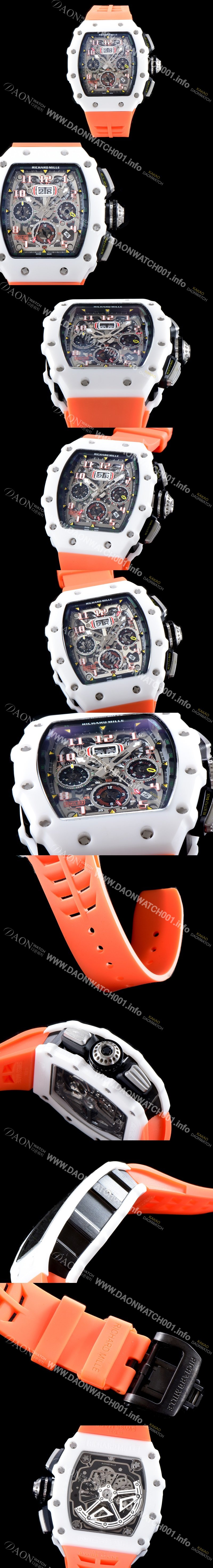 미러급 리차드밀레 남성용 최신버전 업그레이드형 RM011 화이트 세라믹 오버사이즈 데이트 크로노그래프 스켈레톤 다이얼 오토매틱 무브먼트 RIC0414 Ⅳ