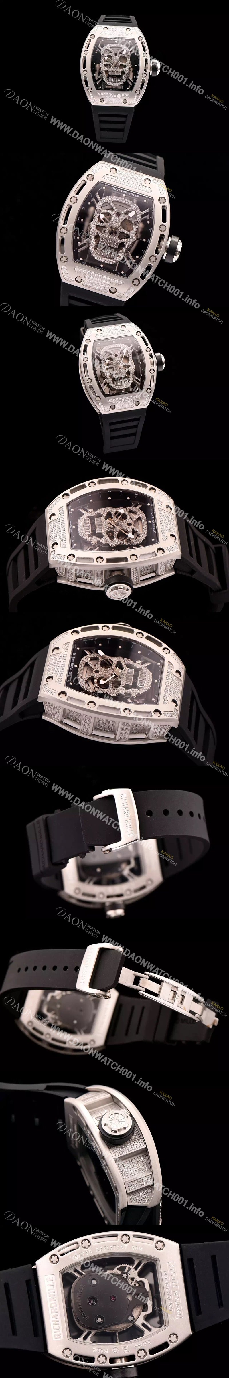 미러급 리차드밀레 남성용 리차드밀레 RM052 뚜르비용 스컬 워치 1:1 수공 맞물림 형식의 쥬얼세팅 스켈레톤&해골무늬 다이얼 오토매틱 무브먼트 RIC0404 Ⅳ