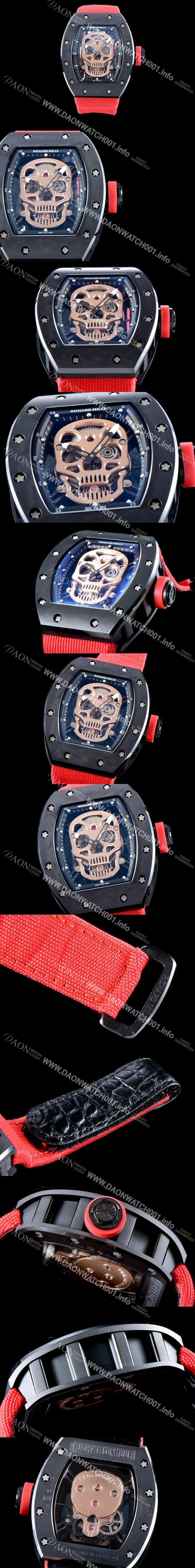 미러급 리차드밀레 남성용 벨크로 스포츠 스트랩!! RM52-01 스컬 워치 스켈레톤&해골무늬 다이얼 오토매틱 무브먼트 RIC0450 Ⅳ