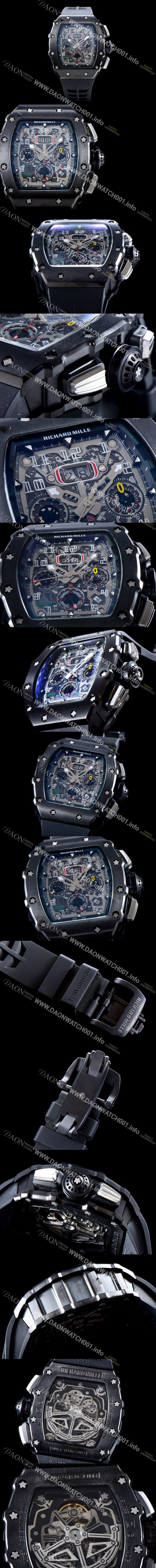 미러급 리차드밀레 남성용 최신버전 업그레이드형 RM011 블랙 세라믹 오버사이즈 데이트 크로노그래프 스켈레톤 다이얼 오토매틱 무브먼트 RIC0415 Ⅳ