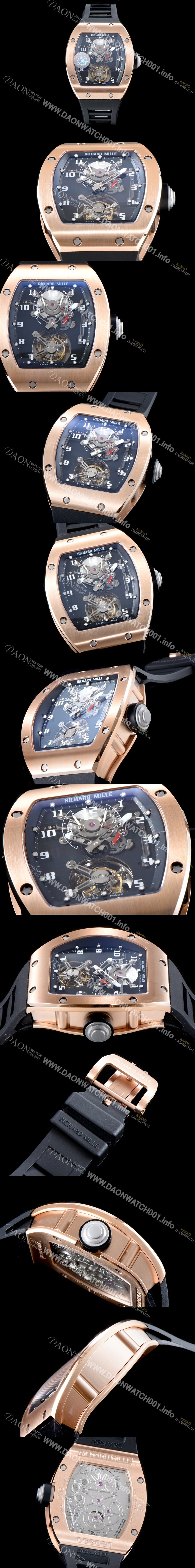 미러급 리차드밀레 남성용 최초의 모델 RM001 투르비용 컬렉션UP!! 고급스러운 18K 로즈골드 블랙&스켈레톤 다이얼 아시안 투어빌론 탑재 무브먼트 RIC0400 Ⅳ