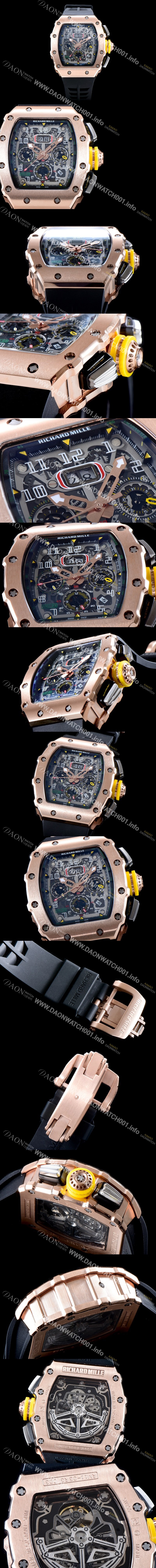 미러급 리차드밀레 남성용 오토매틱 플라이백 RM11-03RG 오버사이즈 데이트 크로노그래프 고급스러운 18K 로즈골드 스켈레톤 다이얼 오토매틱 무브먼트 RIC0410 Ⅳ