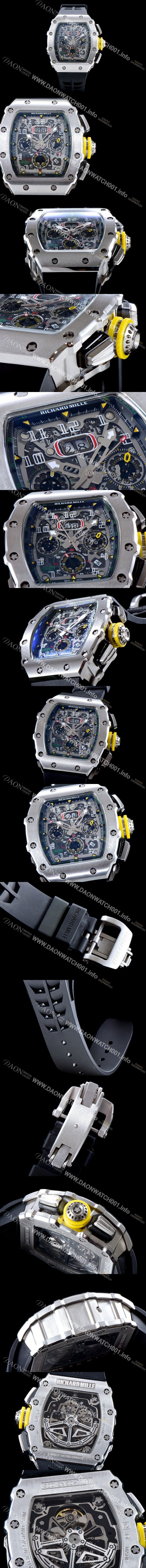 미러급 리차드밀레 남성용 오토매틱 플라이백 RM11-03 오버사이즈 데이트 크로노그래프 고급스러운 18K 화이트골드 스켈레톤 다이얼 오토매틱 무브먼트 RIC0413 Ⅳ