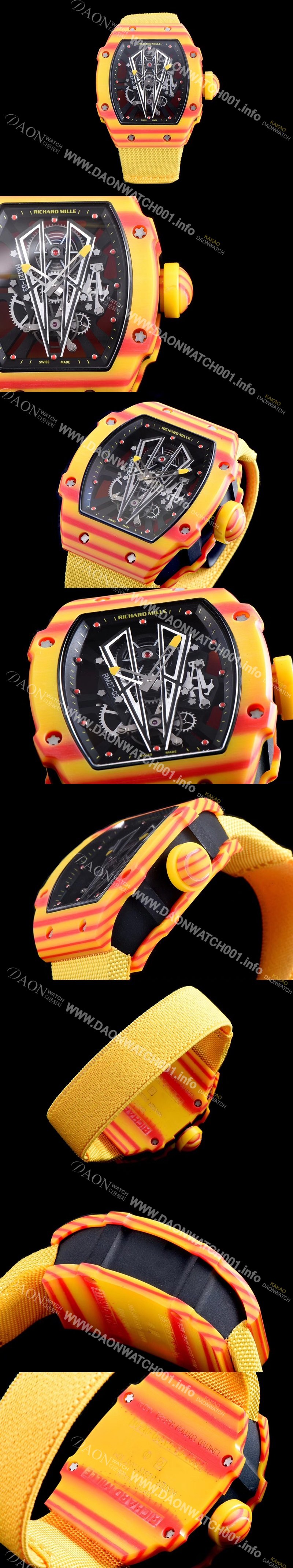 미러급 리차드밀레 남성용 RM27-03 투르비용 라파엘 나달 쿼츠 TPT 소재 스켈레톤 다이얼 오스트리아 산 신형 옐로 우레탄러버밴드 오토매틱 무브먼트 RIC0440 Ⅳ