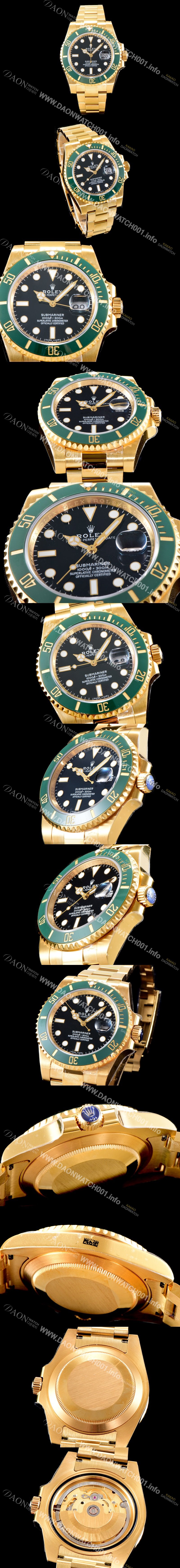 미러급 로렉스 남성용 New 업그레이드형!! 서브마리너 데이트 그린 세라믹 베젤UP!! 고급스러운 18K 옐로우골드 블랙 다이얼 브레이슬릿 오토매틱 무브먼트 ROL0530 Ⅳ