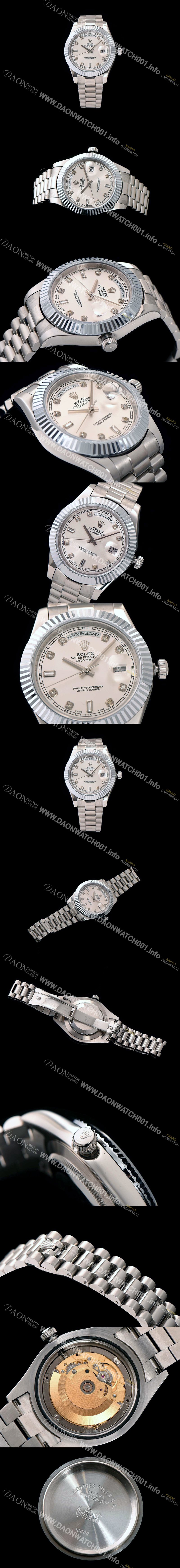 미러급 로렉스 남성용 데이데이트 2 다이아몬드 인덱스 화이트 다이얼 ROL0101 Ⅳ