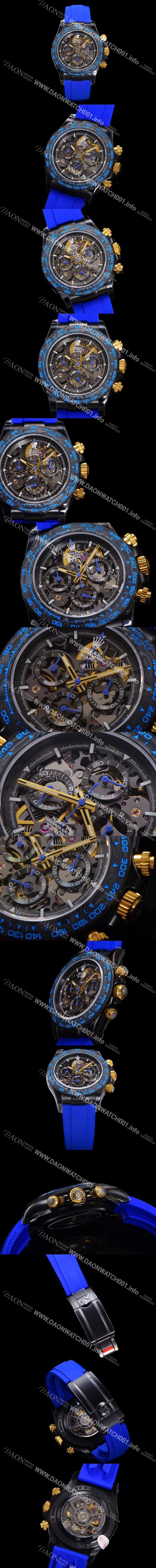 미러급 로렉스남성용 데이토나 카본 베젤 40mm 크로노그래프 오토매틱 Cal.4130 무브먼트 스켈레톤 다이얼 rol5375 Ⅳ