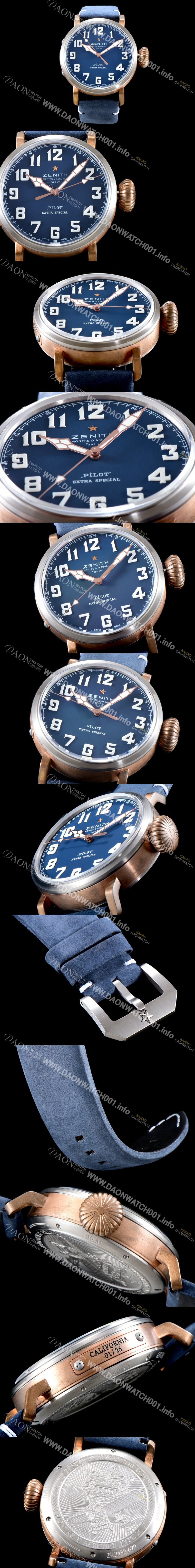 미러급 제니스 남성용 파일럿 타입20 29.2430.679/57.C808 엑스트라 스페셜!! 고급스러운 18K 로즈골드 케이스 콤비 네이비 다이얼 오토매틱 무브먼트 ZEN4230 Ⅳ